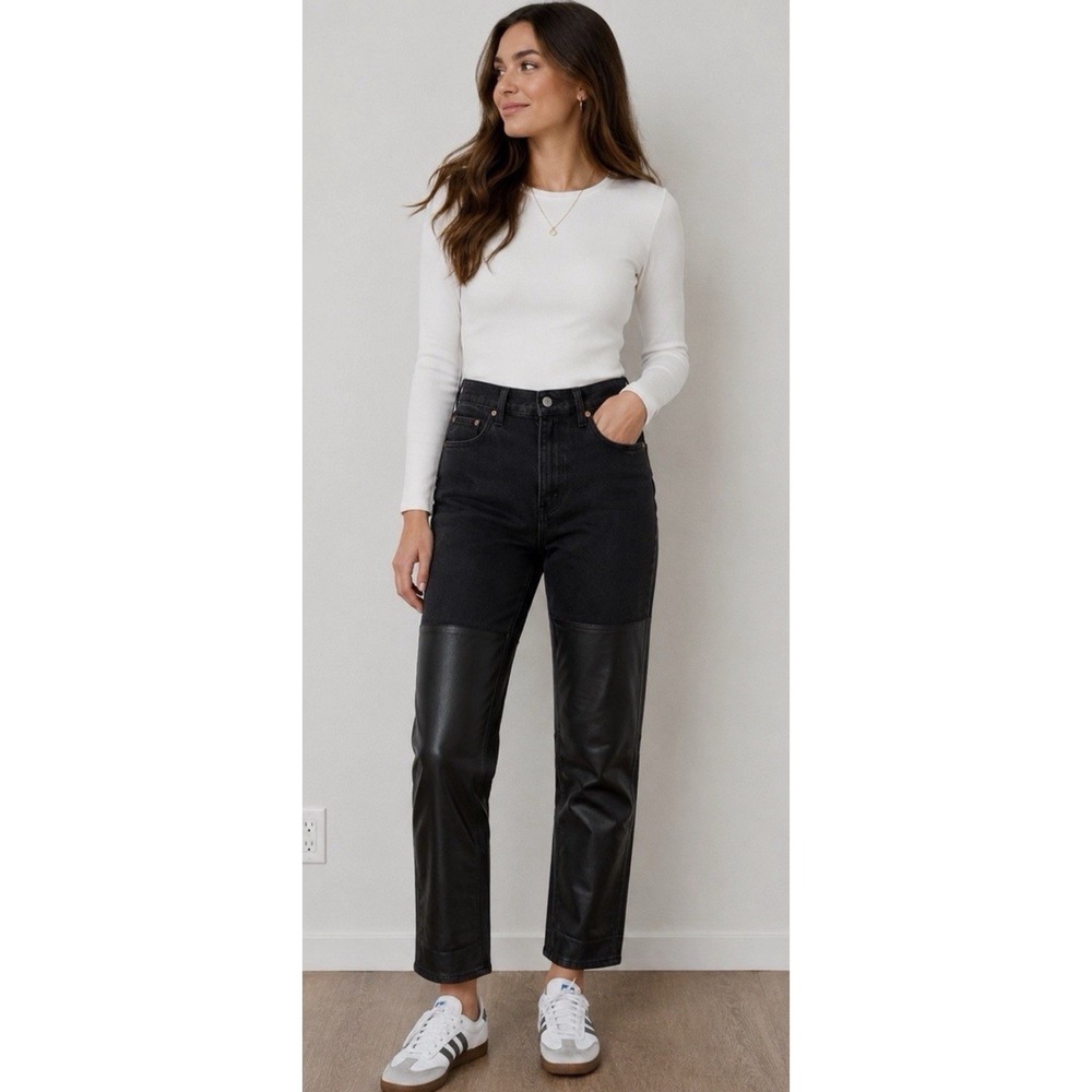 Abercrombie & Fitch 90s Straight Ultra High Rise Vegan Leather Panel Jeans